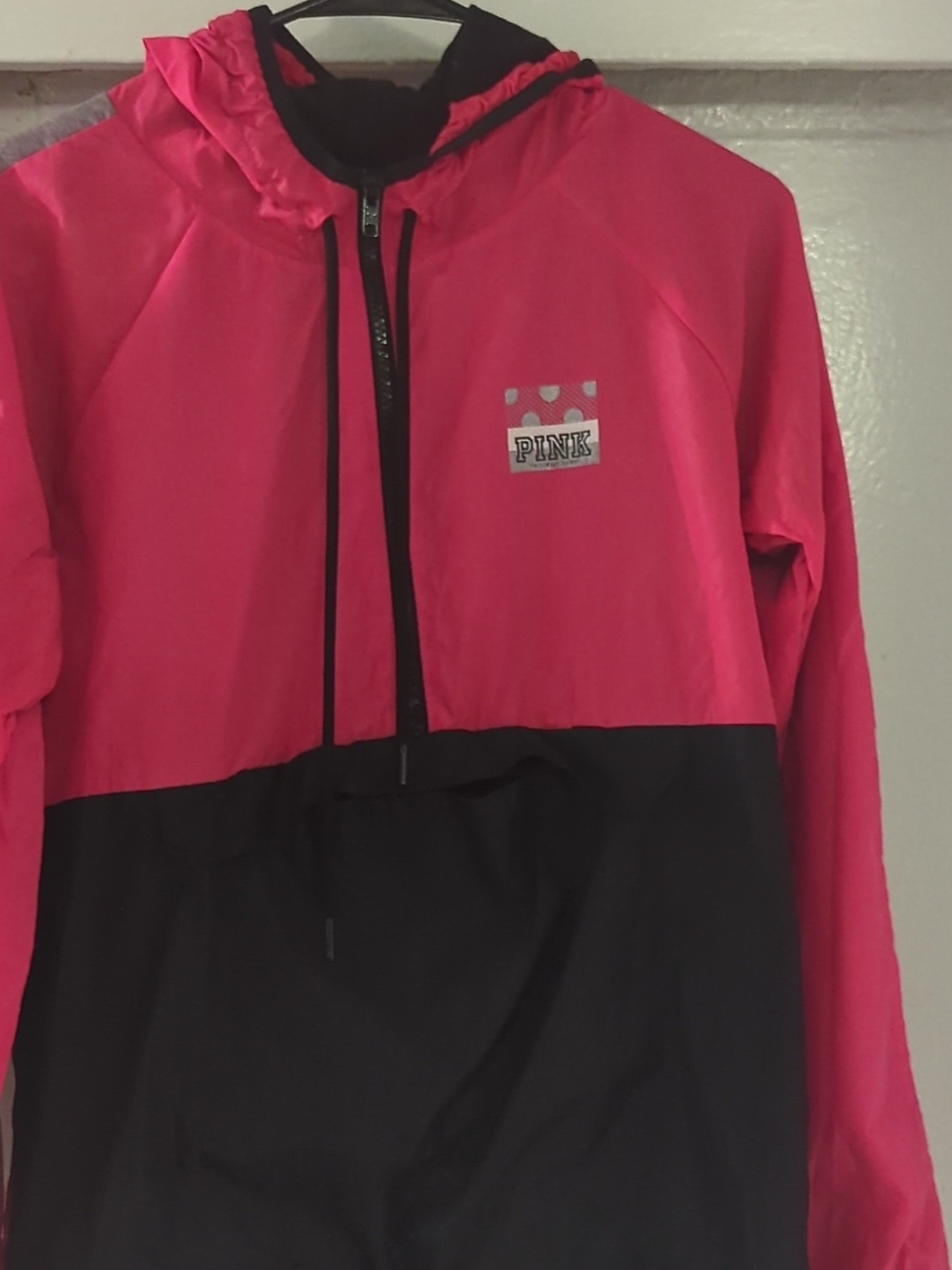 PINK Victoria's Secret Pink and Black Hooded Half-Zip Jacket